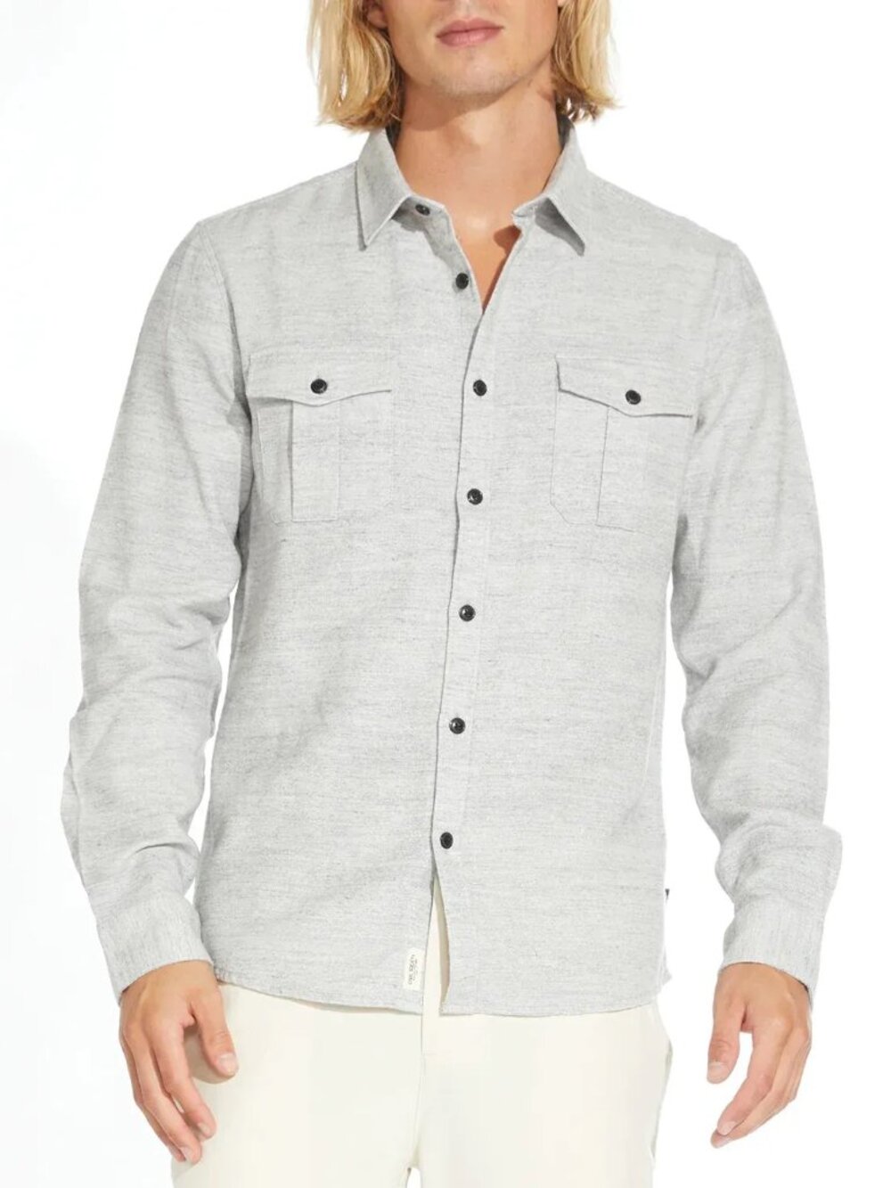 Civil Society Light Grey Heathered Knit Button Up Long Sleeve Shirt/4786